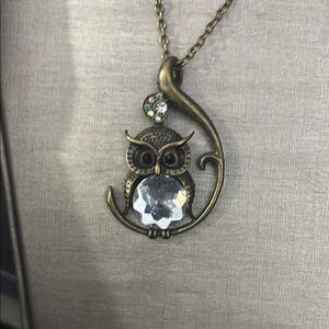 Delicate Owl on Perch Pendant Necklace
